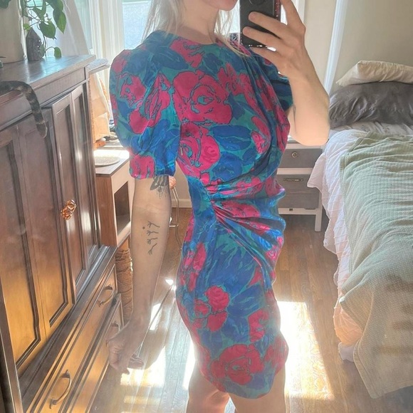 Vintage 100% silk jewel-tone dress - Picture 5 of 6